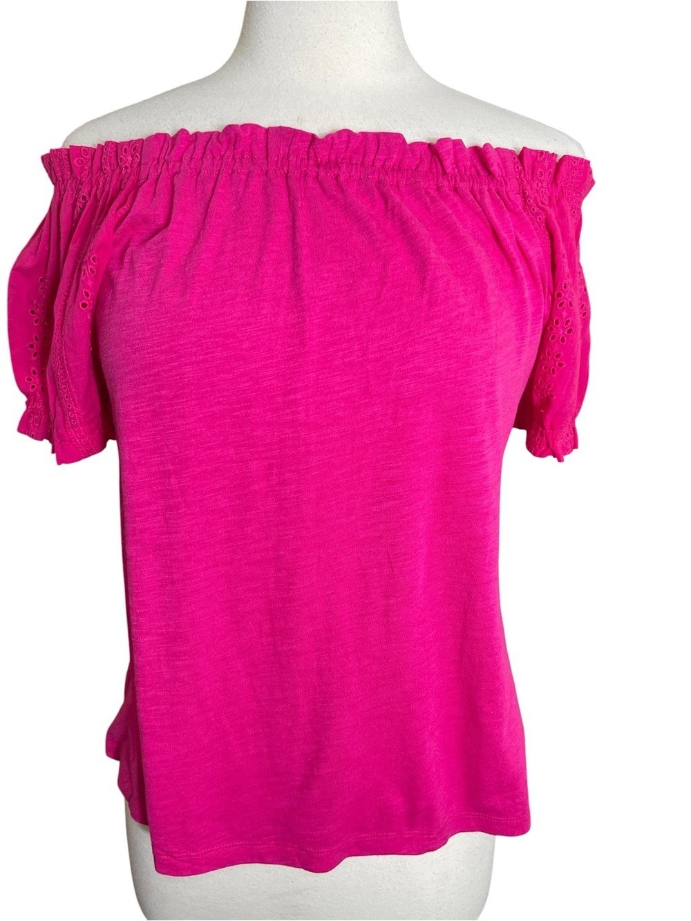 New Sanctuary Off The Shoulder Eyelet Puff Sleeve Top SZ M Pink